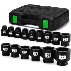 3/4" Drive Shallow 6-Point  Socket Set, 15- Heavy Duty  Socket Set, CR-MO, Metric (17mm to 55mm),  Storage Case