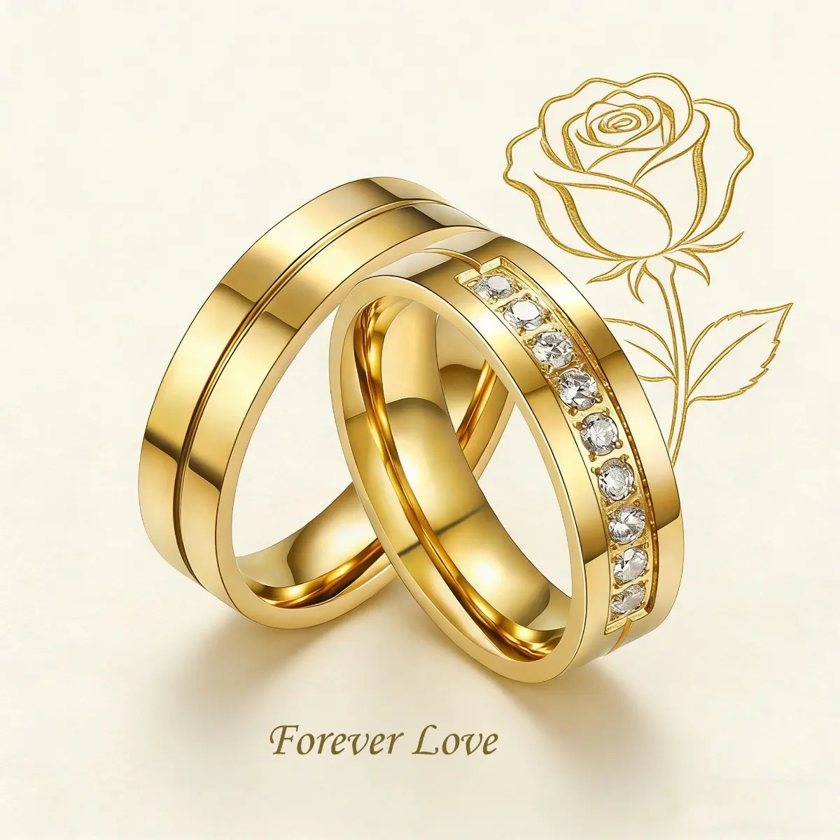 Classic Engagement Ring, Fashionable Stainless Steel Couple Ring, Elegant and Romantic Synthetic Zircon Men's and Women's Ring, Suitable for Wearing Jewelry At Weddings, Banquets, and Various Occasions