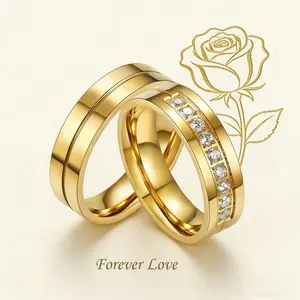 Classic Engagement Ring, Fashionable Stainless Steel Couple Ring, Elegant and Romantic Synthetic Zircon Men's and Women's Ring, Suitable for Wearing Jewelry At Weddings, Banquets, and Various Occasions