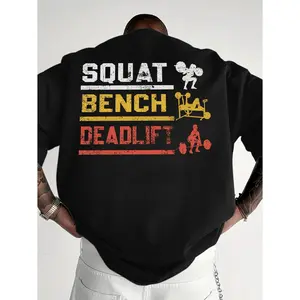 Men'S Gym T-Shirt - Moisture-Wicking Workout Shirt with Squat, Bench Press, Deadlift Graphic - Lightweight Athletic Tee for Bodybuilding, Powerlifting, Weightlifting - Machine Washable Gym Apparel - Black Fitness Top For Men, Gym Clothes