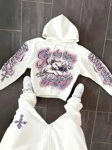 Men's Angel Print Hoodie and Pants Set, Hooded Top and Bottoms, High-Quality Casual Fashion, Spring & Fall Wear, Trendy and Versatile