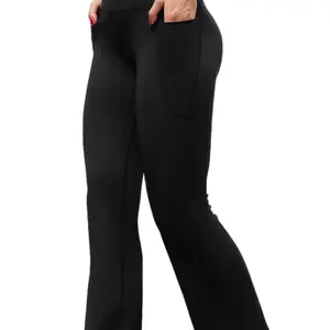 Women's High Waist Flare Yoga Pants with Side Pockets Casual Bootcut Leggings for Tummy Control - Womenswear, Bottom