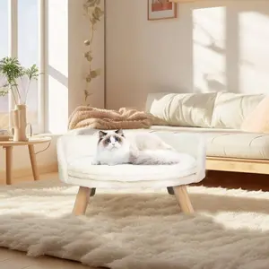 Bingopaw Luxury Pet Soft Warm Bed Wood Legs with Washable Cushion Pad Durable Structure Plush Fabric Waterproof Large Capacity Anti-slip Easy Assembly