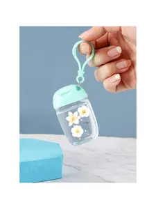 1pc 30ml Transparent Dispensing Bottle With Floral Patterns And The Letters "You Life",Hand Sanitizer Dispenser Bottle,With Portable Bag Hook,Squeeze Bottle,Transparent Travel Cosmetic Container,Multifunctional Dispensing Bottles