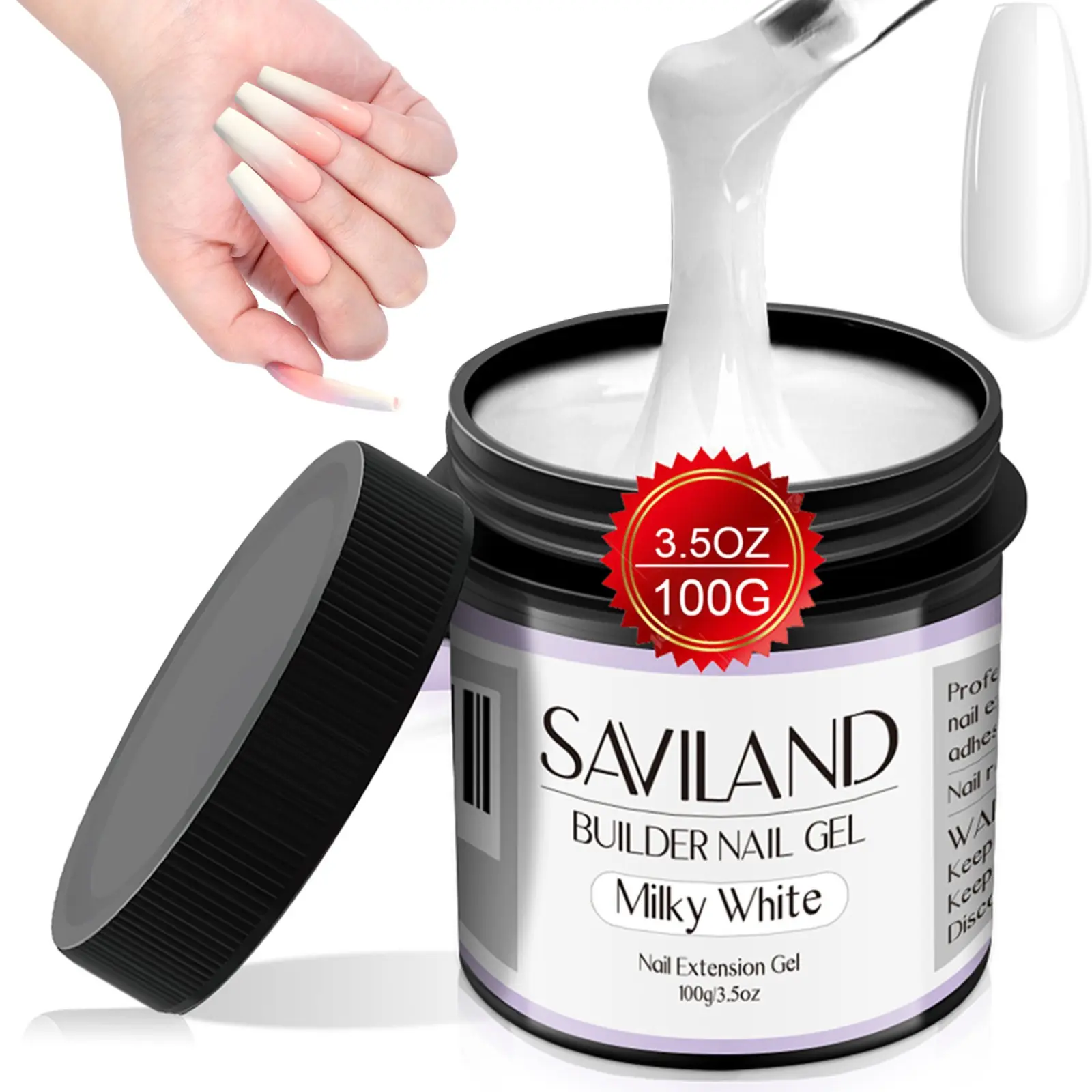 SAVILAND 100g 3.53oz Milky White Builder Nail Gel Hard Gel for Nail Extension Nail Art Manicure Starter Kit Soak Off UV LED Gel for Home DIY Nail Supplies Manicure Tools Gel Nails