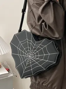 Ladies' Shoulder Bag, Heart-Shaped Design, Spider Web Element, Adjustable Strap, Casual Retro Style, Versatile for Daily Use & Gifts, Cross Body Bags
