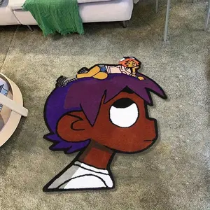 Cartoon Anime Character Side Face Deep Skin Carpet Mat Rug, Trendy Fashion Luxury Creative Street Art Atmosphere Easy Clean Plush Rug, Cartoon Pattern Rug