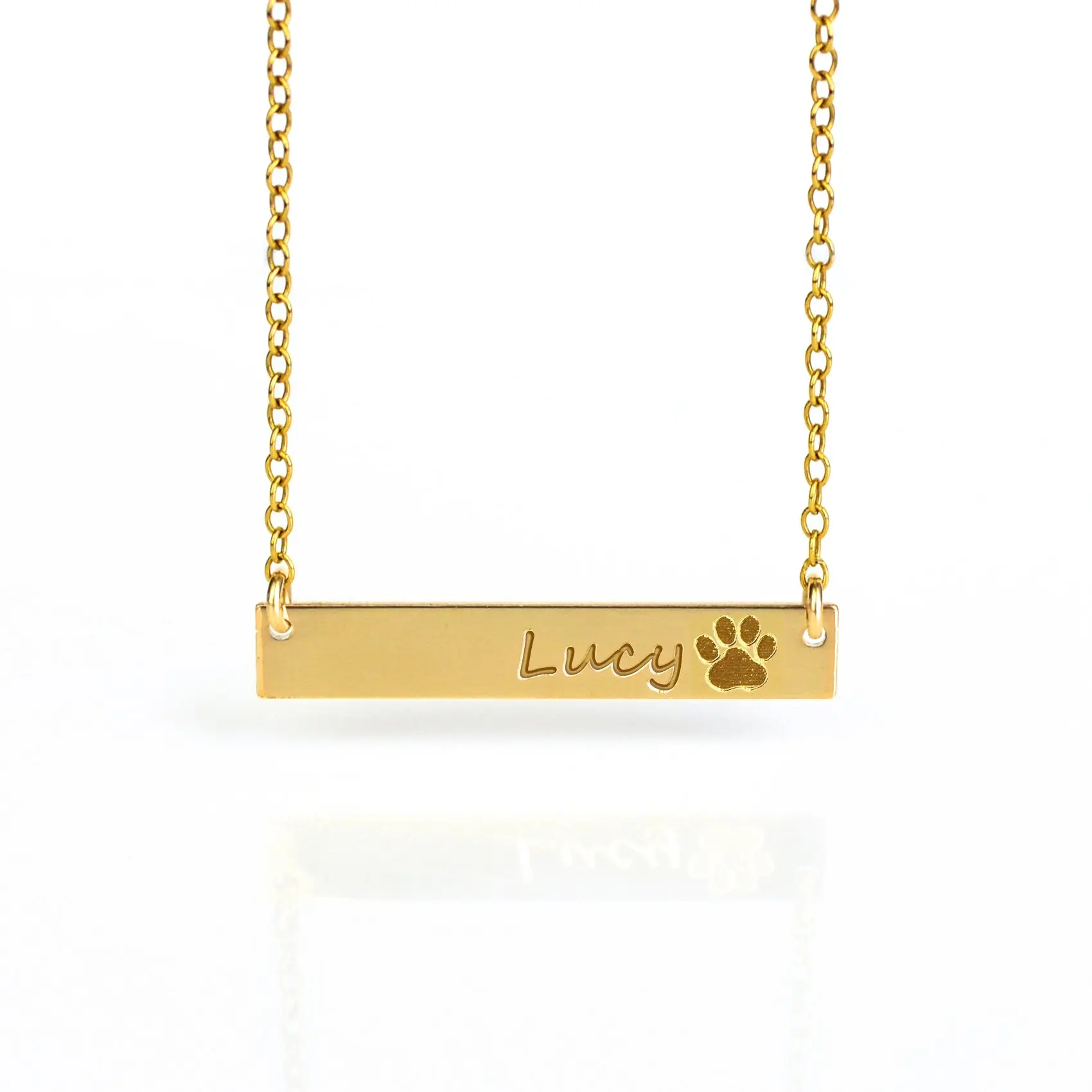 Custom Pet Name Necklace, Paw Print Bar Necklace
