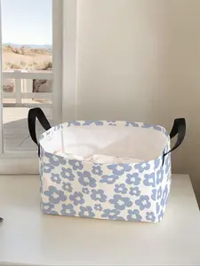 Floral Pattern Storage Basket with Handle, Foldable Clothes Storage Basket, Multifunctional Storage Basket for Living Room, Bathroom, Kitchen, Laundry Organizer