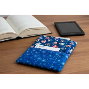 Quilted Tablet Sleeve or Book Sleeve Snap Closure Exterior Pockets - Patriotic Hearts Collection - Handmade - Small - 7" x 9" - Kindle Cozy - iPad Mini Cozy - Book Cozy