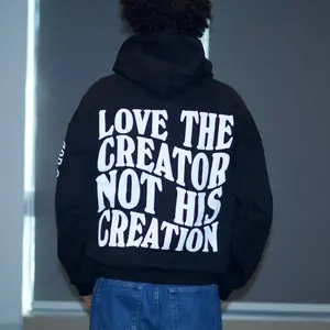 Black - Faith First Puff Print Hoodie - Sweaters - Streetwear Cotton Polyester unisex hoodie Stylish Sweatshirts graphic hoodies