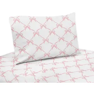 Sweet Jojo Designs Girl Kids Twin Sheet Set Ballerina and Ballet Bows Pink and White 3pc
