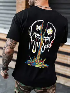 Unisex Men's Cartoon Smile Face Print Round Neck Tee, Regular Fit Street Fashion Casual Short Sleeve T-shirt for Daily Wear, Men's Summer Clothes, Casual Streetwear Tops