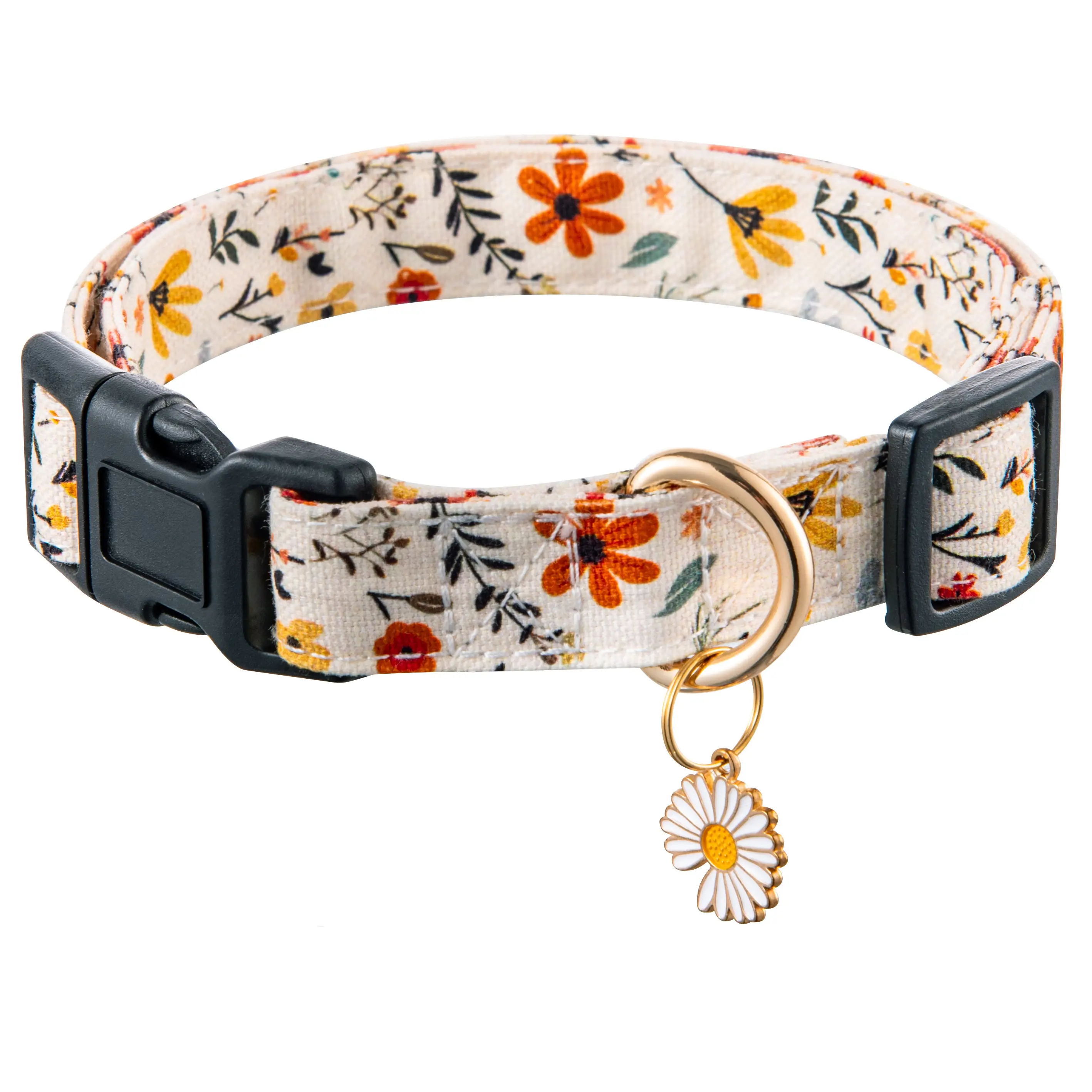 Cute Dog Collars Beige Flower Patterns for Boys and Girls Holiday Dog Collars Summer Fall Gift Adjustable for Medium to Large Breed Dogs