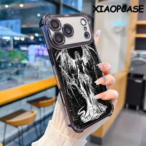 Gothic black fallen angel pattern four-corner drop-proof soft TPU phone case iPhone 17 Pro Max Air 16 15 14 13 12 11 Plus Fashionable camera protection shockproof and drop-resistant durable phone case