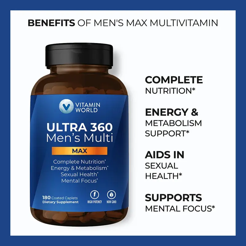 Product Introduction of Vitamin World ULTRA 360 Men's Max Multivitamin, Max for Men Daily Multivitamin - Non-GMO, Gluten Free - Supplement, Healthcare Fitness, Edible Dietary 11