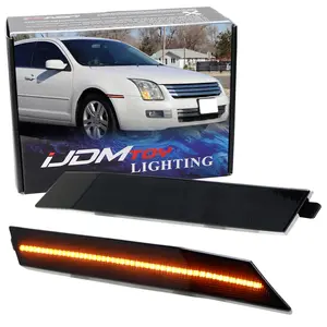 iJDMTOY Dark Smoked Lens Amber Full LED Strip Front Side Marker Lights For 2006-2009 Ford Fusion, Mercury Milan, Powered by 50-SMD LED