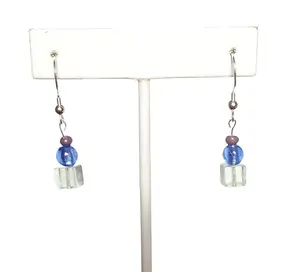 Green Fluorite and Blue Iridescent Beaded Earrings with Sterling Silver Hooks