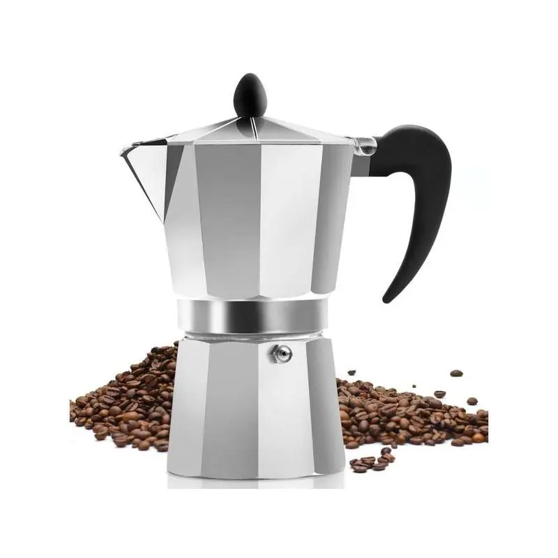 3-Cup Italian Classic Aluminum Moka Pot Espresso Machine - With Metal Curved Handle, High-Pressure Valve for Rich Coffee Flavor, Kitchen Coffee Pot, 3 Cup Size