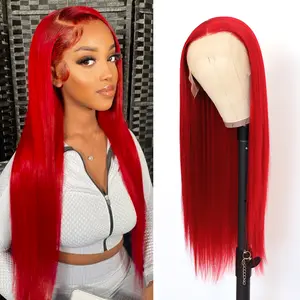 Women's Aodbar Glueless Lace Front Wig - Red Burgundy Long Straight Synthetic Hair, 13X3 Pre-Plucked Hairline, Heat Resistant Fiber, Straight Wig Hairstyles