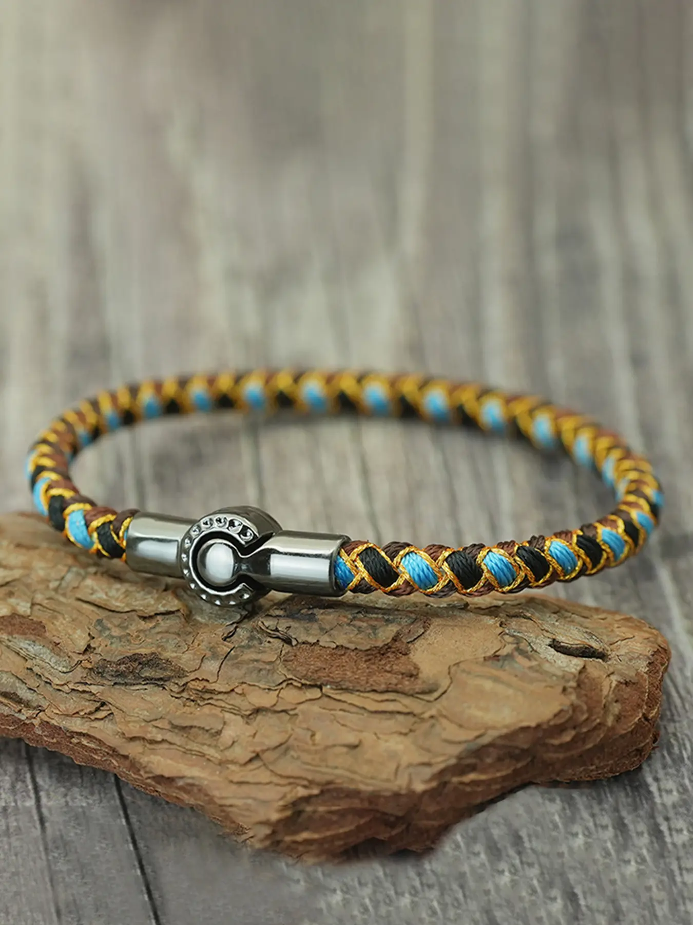 Men's Dragon Scale Braided Stackable Bracelet with Magnetic Clasp, Handmade Bohemian Style Wristband Gift, Multi-Color Adjustable Jewelry Accessory Bohemian Bracelets