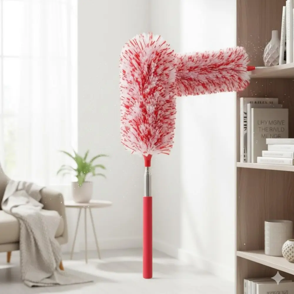 Retractable Duster for Furniture and Blinds with Washable Anti-Static Head | Extendable Cleaning Pole for Ceiling Lights, Home & Office Use | Reusable, Eco-Friendly Dust Brush, Microfiber Duster, Home Cleaning Tool, Cleaning Supplies