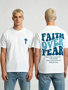 Faith Over Fear Christian Soft Classic Round Neck Sports T-Shirt - Vibe Prints, Bible Verse Design, Men's Short-Sleeve Top, Gift For Women (Graphic T-Shirt)