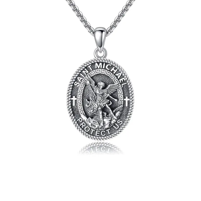 St. Michael Necklace / St. Christopher Necklace, Archangel Pendant Amulet Necklace, Silver-Plated Pendant Necklace, Fashion Jewelry, Religious Jewelry Necklace, Faith Jewelry, Unisex