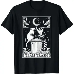 Tarot Card Vintage Team Trash Crescent Moon Opossum Raccoon T-Shirt