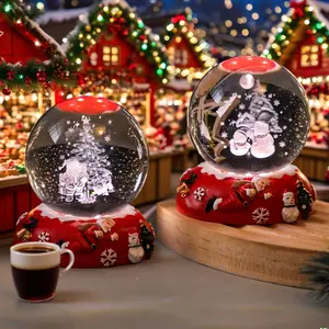 Christmas Crystal Ball Lamp 3D Christmas Tree Snowmen LED Light with Santa Base Xmas Theme for Home Office Decor and Halloween Decor - Ornaments