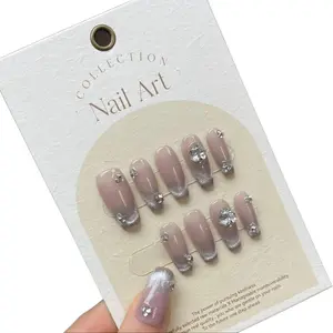 Y52 Pink cat eye with diamond embellished long wear nail removable press on nails.younique nail