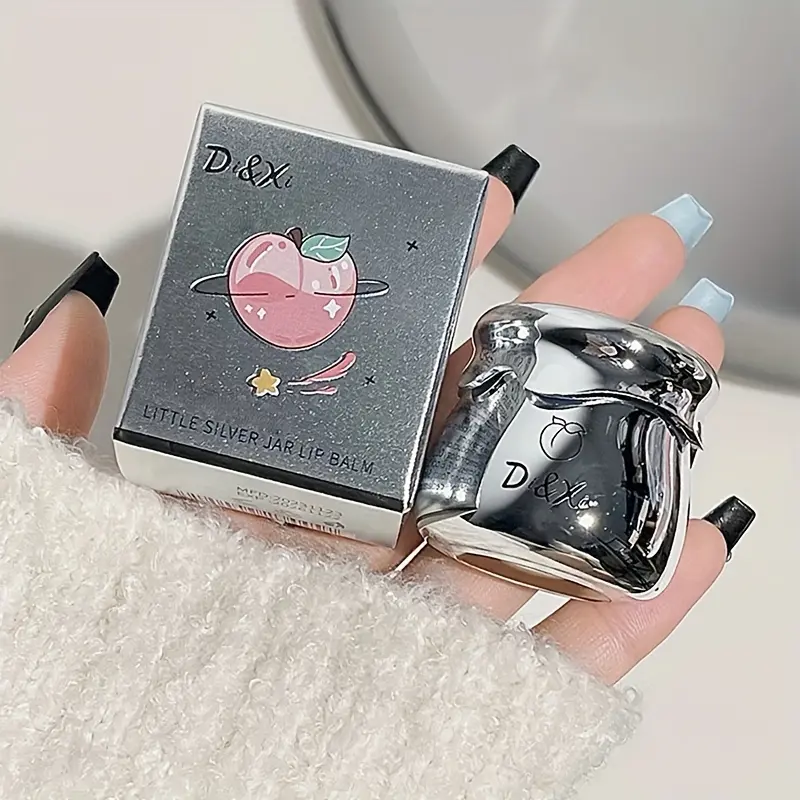 Peach Flavor Silvery Small Jar Lipstick, Moisturizing Lip Care Jelly Balm for Before Makeup