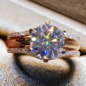 Sparkling Exquisite Golden Multi Piece Bridal Ring - Promise Engagement Anniversary Design for Engagements Weddings Parties Unique Non Traditional Love Gift for Valentine's Day Christmas