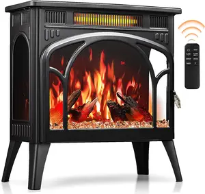 25-inch Electric Fireplace Stove Heater, Remote Control, Electric Fireplace Freestanding, 3D Flame, Overheating Protection, All Steel Design, Adjustable Flame and Temp, Black