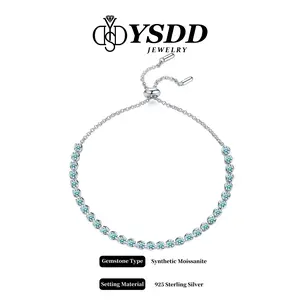 【#520 TAKE ME HOME】Aurora Green Tennis Round Bezel Slider Chain Bracelet vvs Synthetic Moissanite Bracelet in 925 Sterling Silver