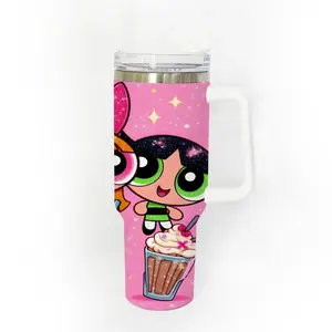 40oz Stainless Steel Tumbler, 1 Count Powerpuffs Girlss Pattern Insulated Water Bottle, Stainless Steel Thermos, Stainless Steel Flask, Drinking Cup for Home Office School, Boyfriend Gift, Drinkware, Summer Cool Bottle