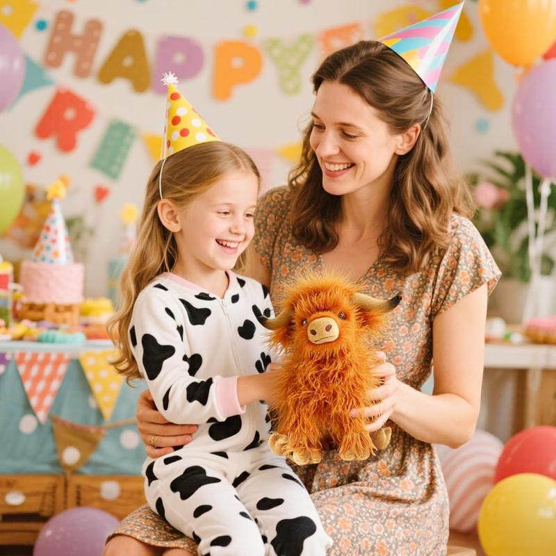 Highland Cow Stuffed Animal Cute Fluffy Cow Plush Figure Toys Realistic Scottish Cow Plush Toy Soft Farm Animal Cattle Plushie Doll Present for Adults Kids Boys Girls