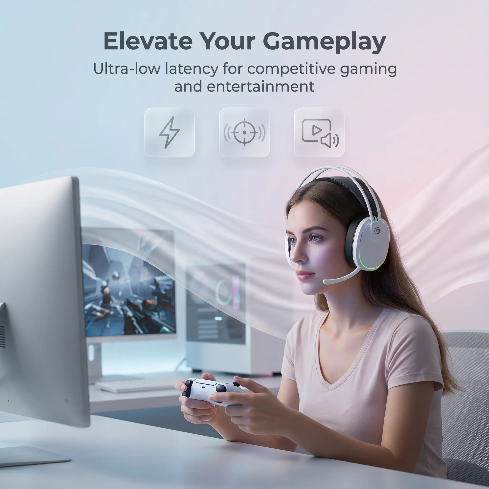 Marvo Tri-Mode Over-Ear Gaming Headset, E-Sport Style, 50mm Driver, Bluetooth 5.3, 1000mAh Battery, 50H Playtime, Headset for Gaming, Compatible with PC, PS5, Mobile, Conference & Office Use, Gaming Headsets