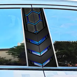 2-Pack Sports Style Car B-Pillar Stickers - Hexagonal Blue Embellished Vinyl Decals, Scratch-Resistant and Water-Resistant Self-Adhesive No Residue Easy to Install Suitable for Plastic/Metal/Glass Surfaces, Disposable Appearance Accessories,