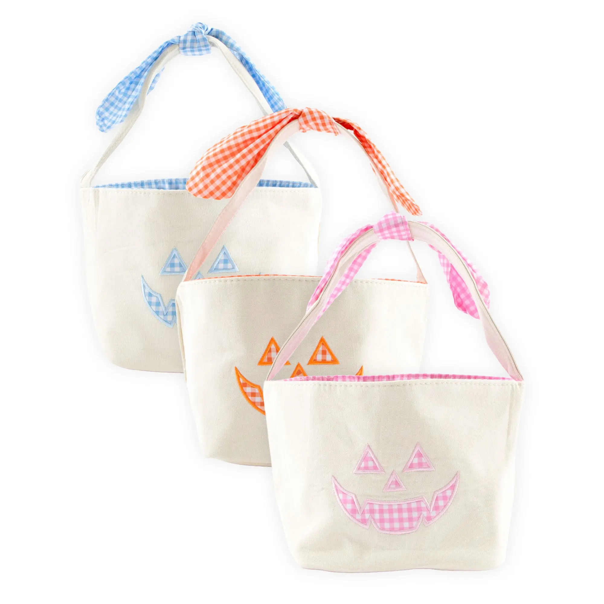 Pumpkin Canvas Halloween Basket - Cute Jack O'Lantern Face Candy Bucket