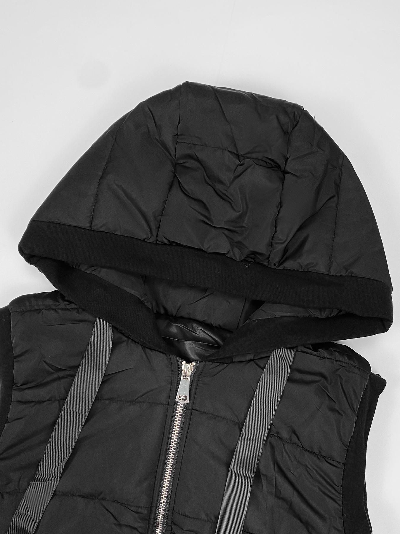 Aswulk Women Hooded Quilted Padded Vest, Thick Zip Up Sleeveless Jacket With Big Pockets, Front Short Back Long Casual Layering Gilet