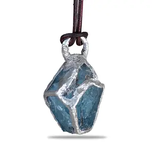 Natural Blue Fluorite Pendant in Silver Finish