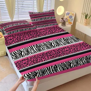3-Pcs Fitted Sheet Set, Pink Zebra Leopard Print Bed Sheet Set, Y2K Animal Print Style, Soft Microfiber Breathable, Deep Pocket, Wrinkle & Fade Resistant, Perfect for Bedroom, Dorm, Girls Room & Gift
