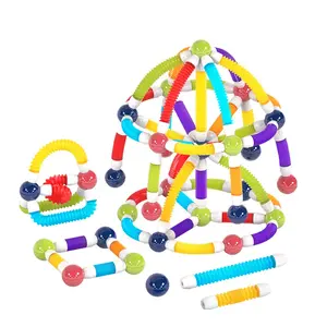 Stretchable Magnetic Rods Kids Toy, Interlocking Building Blocks Puzzle, Educational Gift for Boys & Girls, Christmas Present