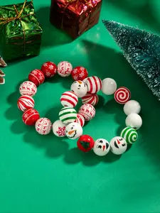 Cute Christmas Themed Beaded Bracelet Set, Random Color Beaded Bracelet, Fashionable Elastic Bracelets for Women & Men, Trendy All-match & Exquisite Jewelry for Birthday Gift