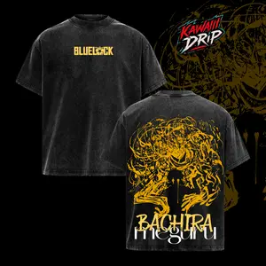 Blue Lock Anime Bachira Meguru Soccer Manga, Double Printed Oversize Lightweight Acid Washed Tee, Japanese Anime Graphic Top Cotton Gift T-Shirt For Anime Fan, Gift T-Shirt For Manga & Football Lover