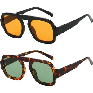 Trendy Square Aviator Sunglasses for Women Flat Top Designer Stylish Frame Sun Glasses Vintage Shades