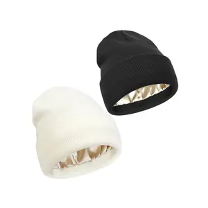 2Pcs Unisex Satin Lined Beanies Hat for Women&Men Winter 2Layer Ear Protect Warm Hiking Cycling Ski Cap Slouchy Cuffed Balaclava