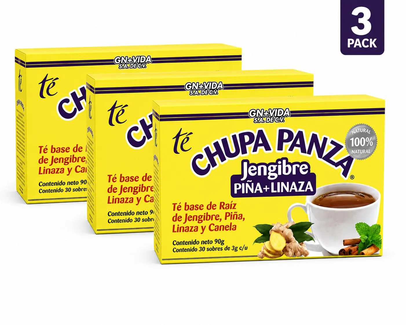 3 Pack Combo GN + VIDA Chupa Panza Natural Tea Caffeine Free Herbal Tea Bags