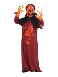 4pcs Halloween for Boys Featuring a Devil Pumpkin Design, Including a Scary Mask, Cape, And Gloves, Perfect for Trick-Or-Treating Or Parties.